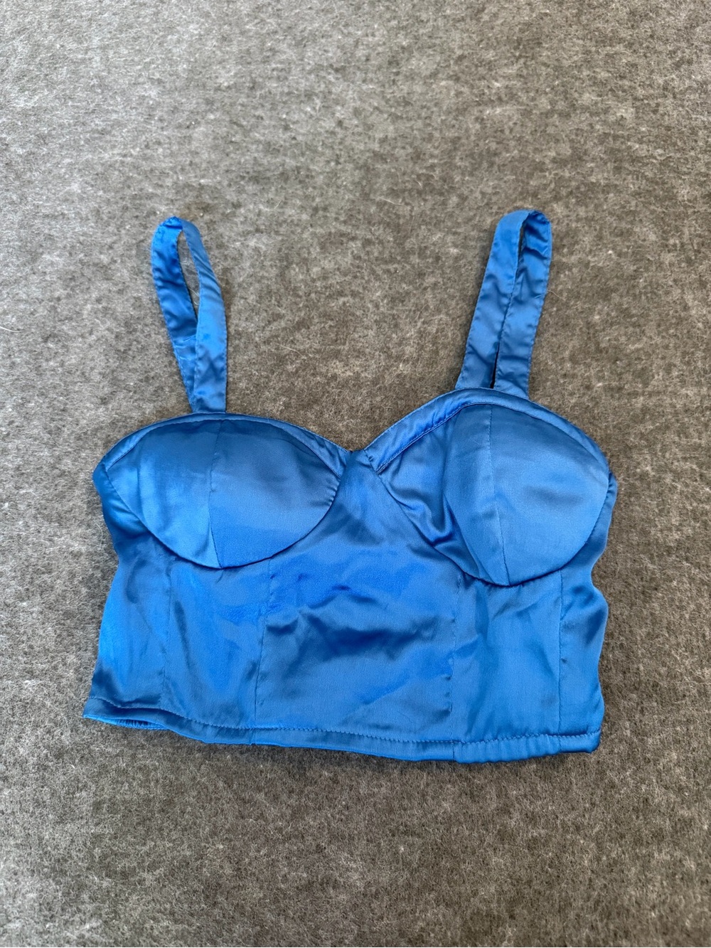 Blue Satin Bustier Crop Top with Adjustable Straps